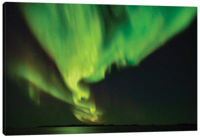 Northern Lights Over The Fjord Nuup Kangerlua Nuuk The Capital Of Greenland During Late Autumn Greenland, Danish Territory Canvas Art Print - Greenland