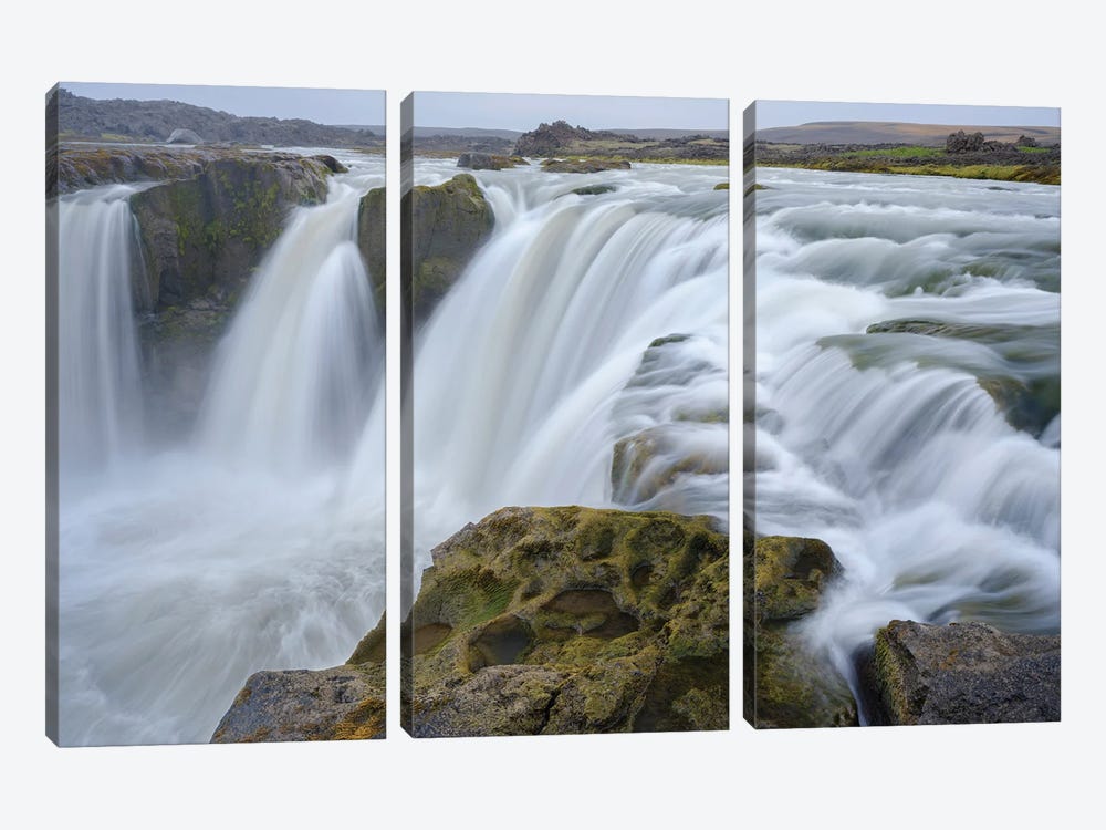 Waterfall Hrafnabjargafoss The Highlands In Iceland Close To Road F26, The Sprengisandur 4x4 Track Europe, Iceland by Martin Zwick 3-piece Canvas Art Print
