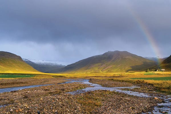 Rainbows: Landscape Near Hvammur. The Fellsstrond In The Westfjords (Vestfirdir) Of Iceland During Late Fall. by Martin Zwick