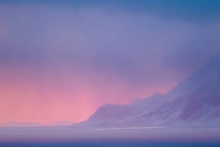 Sunset Over The Isfjorden During Winter On The Island Of Spitsbergen In The Svalbard Archipelago. Arctic, Norway.