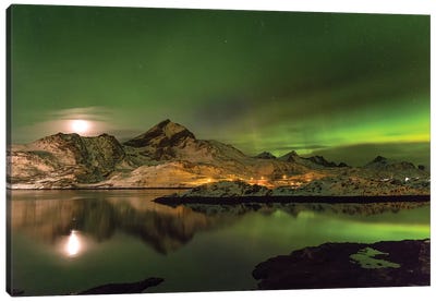 Aurora Borealis. Kakersundet. Lofoten Islands. Norway Canvas Art Print - Norway