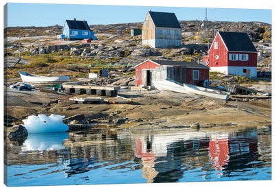 Inuit village Oqaatsut (once called Rodebay) located in Disko Bay. Greenland Canvas Art Print - Greenland