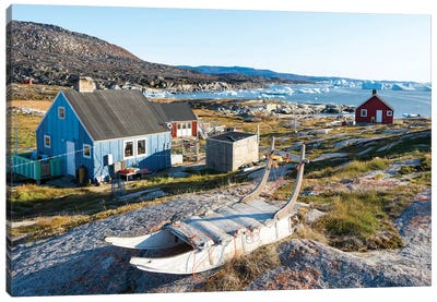 Inuit village Oqaatsut (once called Rodebay) located in Disko Bay. Greenland Canvas Art Print - Martin Zwick