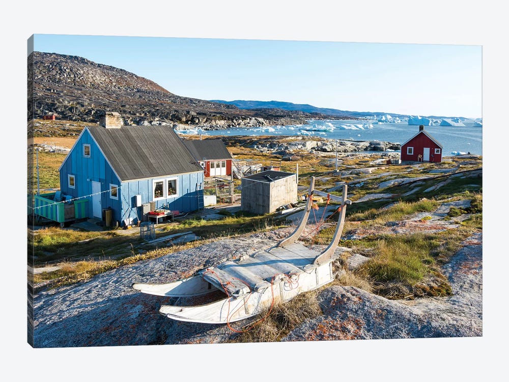 Inuit village Oqaatsut (once called Rodebay) located in Disko Bay. Greenland by Martin Zwick 1-piece Canvas Print
