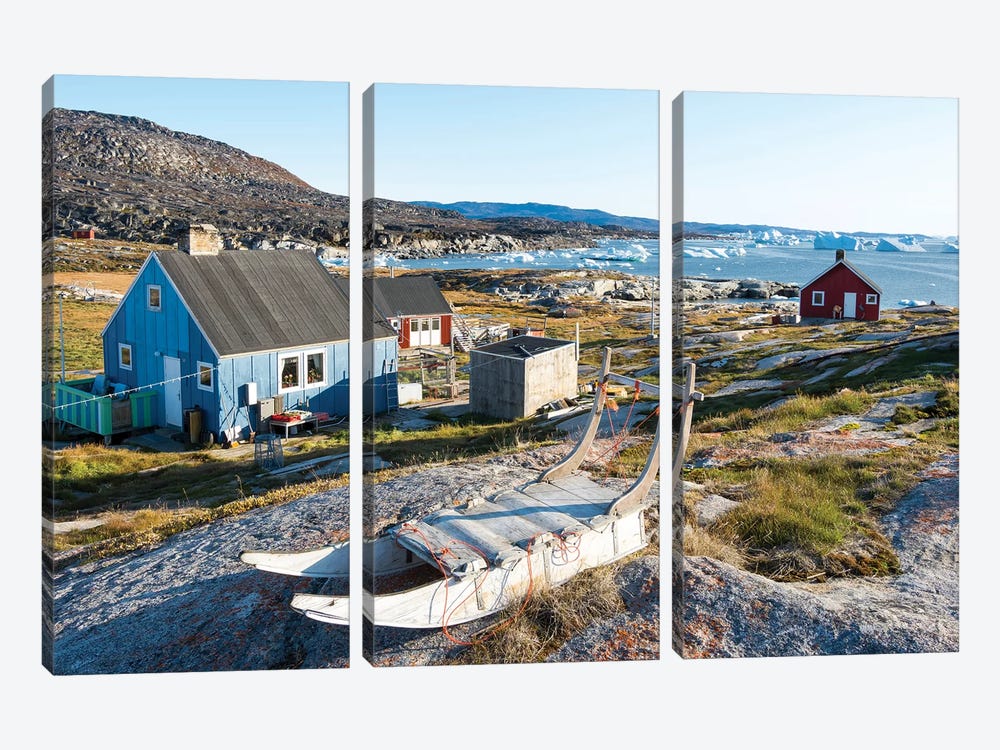 Inuit village Oqaatsut (once called Rodebay) located in Disko Bay. Greenland by Martin Zwick 3-piece Canvas Art Print