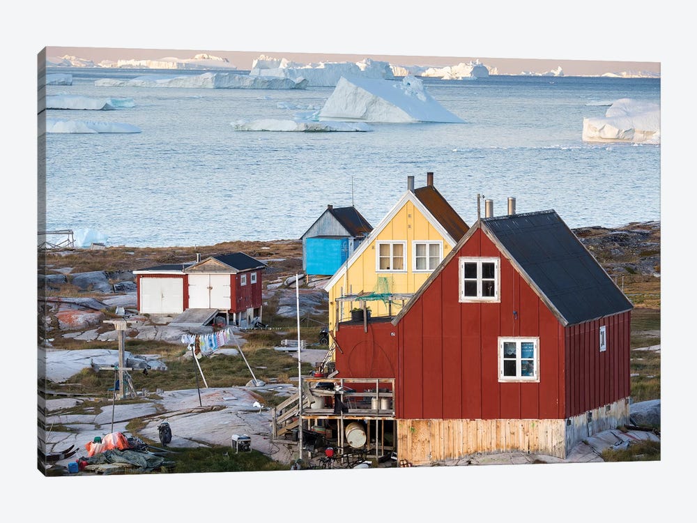 Inuit village Oqaatsut (once called Rodebay) located in Disko Bay. Greenland by Martin Zwick 1-piece Canvas Art