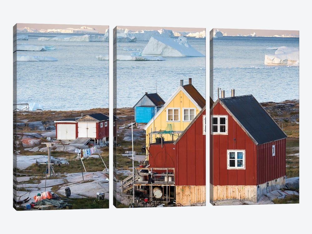 Inuit village Oqaatsut (once called Rodebay) located in Disko Bay. Greenland by Martin Zwick 3-piece Canvas Wall Art