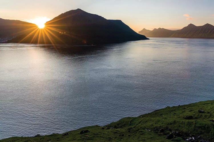 Fjord Fuglafjordur and Leirviksfjordur at sunset, island Kalsoy, Denmark