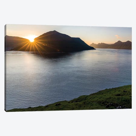 Fjord Fuglafjordur and Leirviksfjordur at sunset, island Kalsoy, Denmark Canvas Print #MZW4} by Martin Zwick Art Print