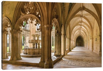 The fountain and water basin in the Claustro Real, royal cloister. Monastery of Batalha, Portugal  Canvas Art Print - Martin Zwick