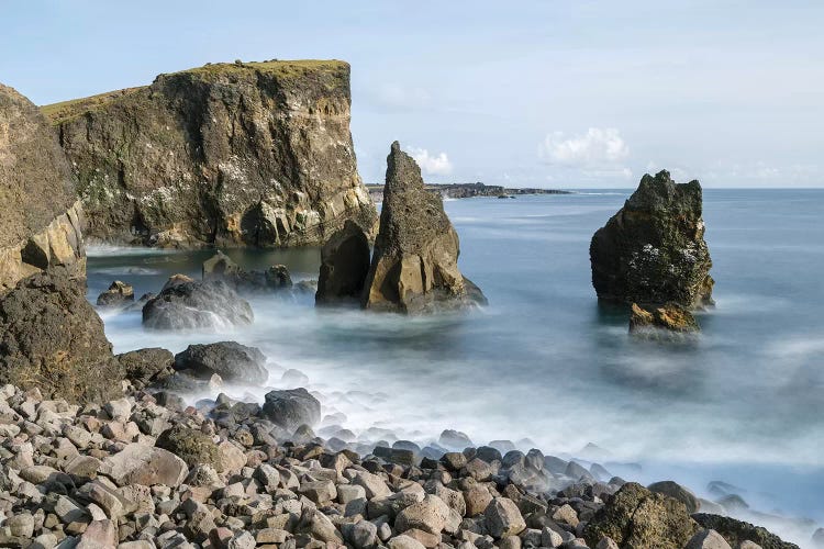 Coastal landscape at Reykjanesviti and Valahnukur on Reykjanes peninsula.