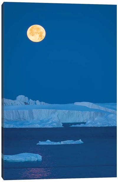 Full Moon. Ilulissat Icefjord also called kangia or Ilulissat Kangerlua at Disko Bay.  Canvas Art Print - Glacier & Iceberg Art