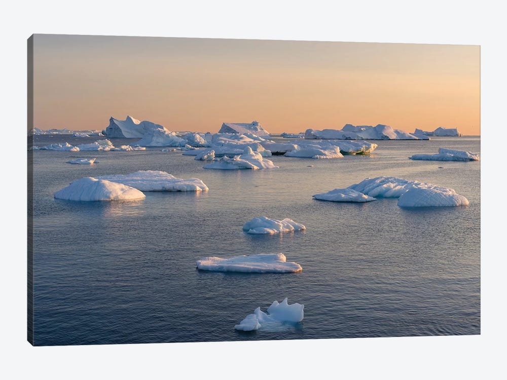 Icebergs in the Disko Bay. Inuit village Oqaatsut located in Greenland by Martin Zwick 1-piece Canvas Artwork