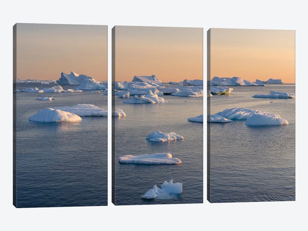Icebergs in the Disko Bay. Inuit village Oqaatsut located in Greenland by Martin Zwick 3-piece Canvas Wall Art