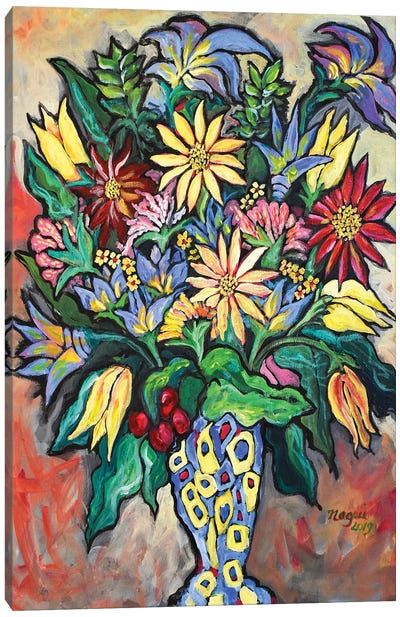 Flowers XIV Canvas Art Print - Cubism Art