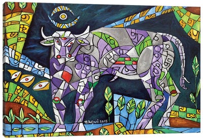 Grazing Bull Canvas Art Print - Bull Art