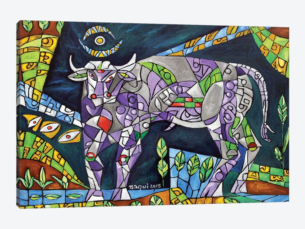 Grazing Bull by Nagui Achamallah 1-piece Canvas Print