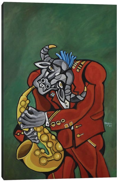 Buffalo Bull's Saxophone Canvas Art Print - Bull Art