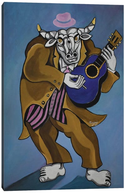 Buffalo Bull's Blue Guitar Canvas Art Print - Cubism Art
