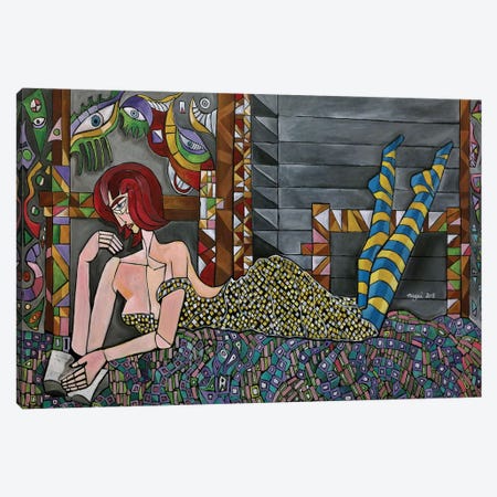Leaning Woman With A Paperback Canvas Print #NAA16} by Nagui Achamallah Canvas Wall Art