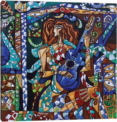 Blue Guitar Canvas Art Print - Cubism Art