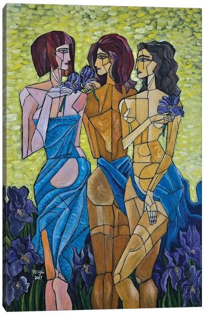 The Three Graces In Vincent's Garden Canvas Art Print - Cubism Art
