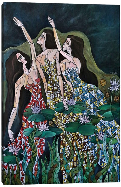 Three Nymphs Canvas Art Print - Nagui Achamallah