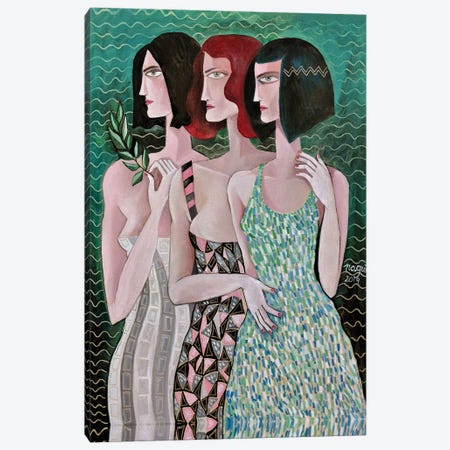 Three Women On A Green Background Canvas Print #NAA47} by Nagui Achamallah Canvas Art Print