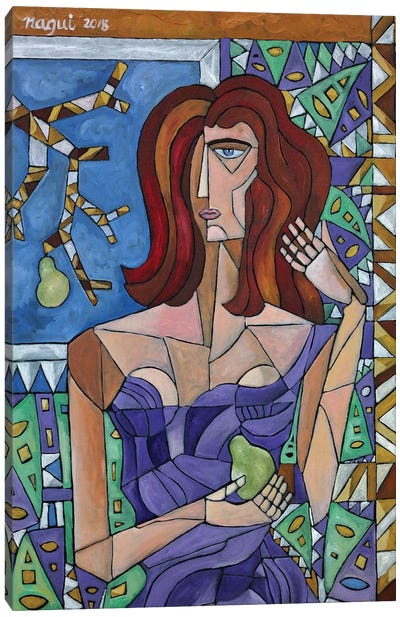 Woman With A Pear Canvas Art Print - Nagui Achamallah