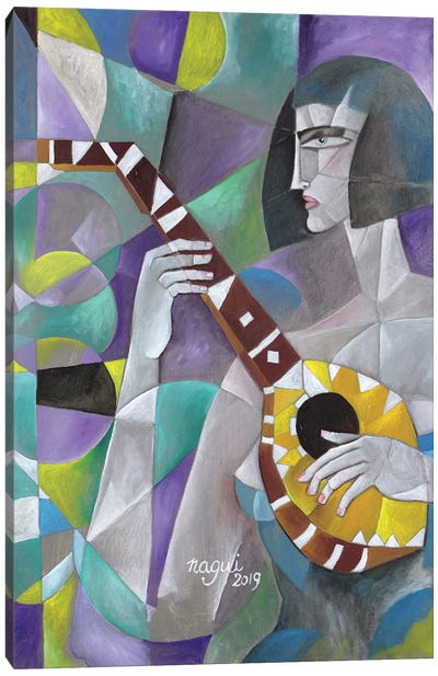 Woman With Lute Canvas Art Print - Cubism Art