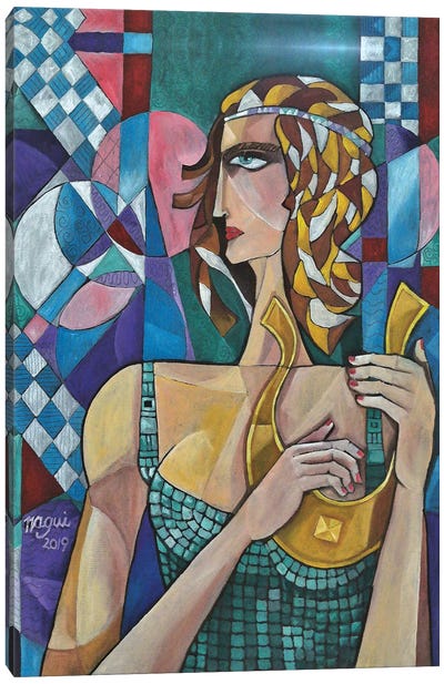 Woman With Lyre Canvas Art Print - Cubism Art