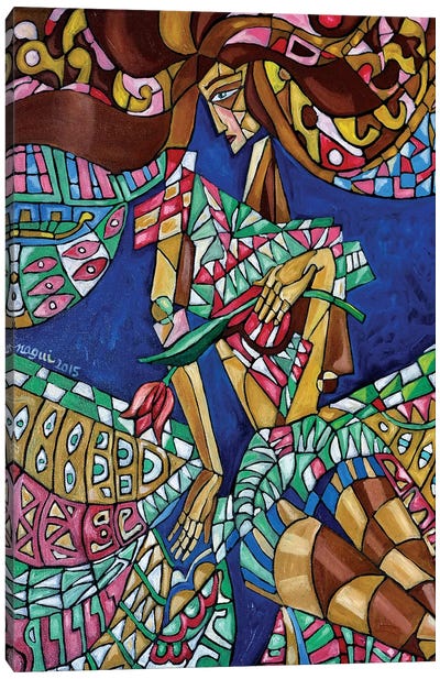 Woman With Tulip Canvas Art Print - Cubism Art