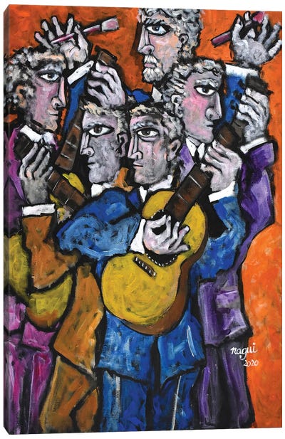 Four Guitarists And A Painter Canvas Art Print - Nagui Achamallah