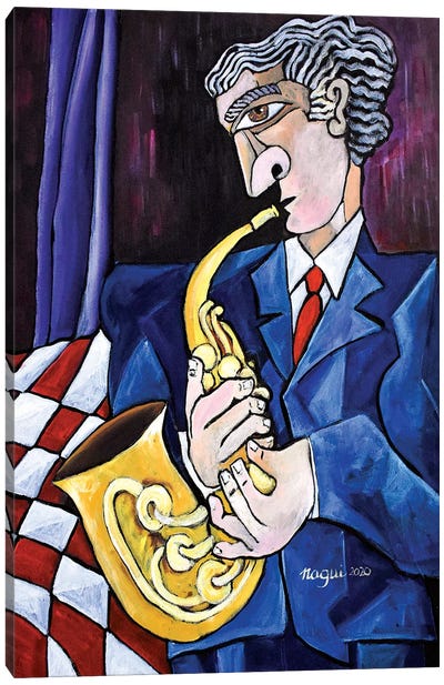 Sax Player Canvas Art Print - Musician Art