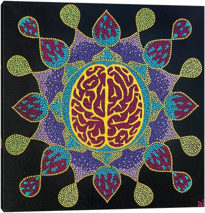 Golden Brain Mandala Canvas Art Print - Mandala Art