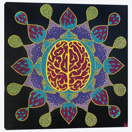 Golden Brain Mandala Canvas Print #NAH42} by Nadya Al-Haroun Canvas Art Print
