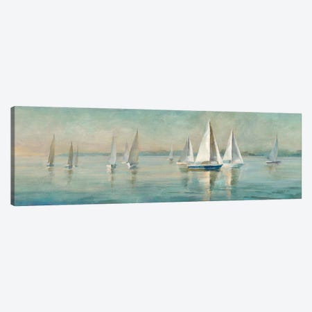 Sailboats at Sunrise Canvas Print #NAI100} by Danhui Nai Canvas Wall Art