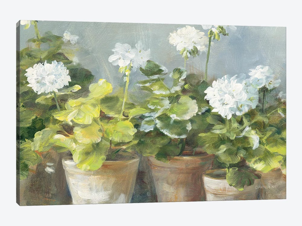 White Geraniums v2 by Danhui Nai 1-piece Canvas Artwork