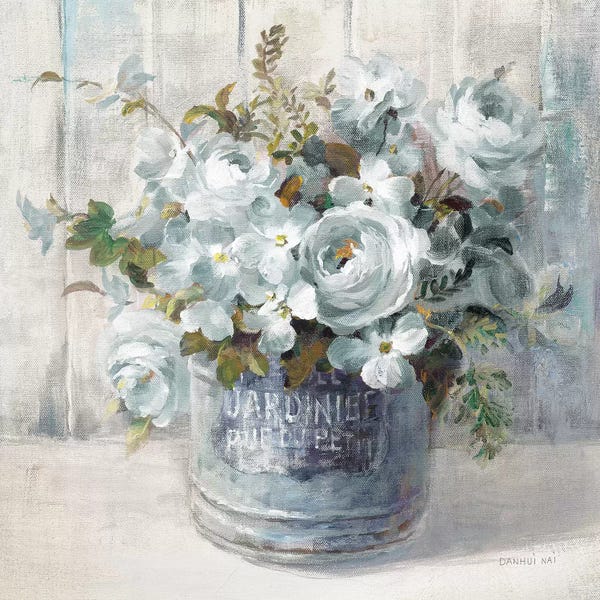 Pottery Still Life: Garden Blooms I Blue Crop by Danhui Nai