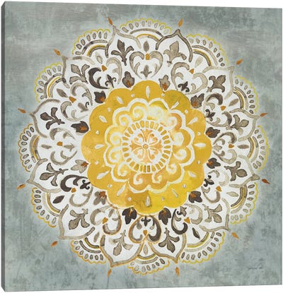 Mandala Delight IV Yellow Gray Canvas Art Print - Mediterranean Décor