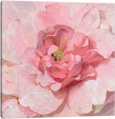 Blushing Metallic Peony Canvas Art Print - Large Floral & Botanical Art