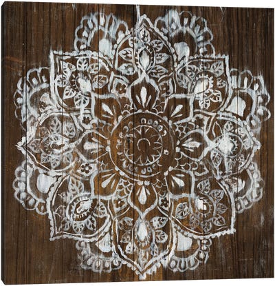 Mandala on Dark Wood Canvas Art Print
