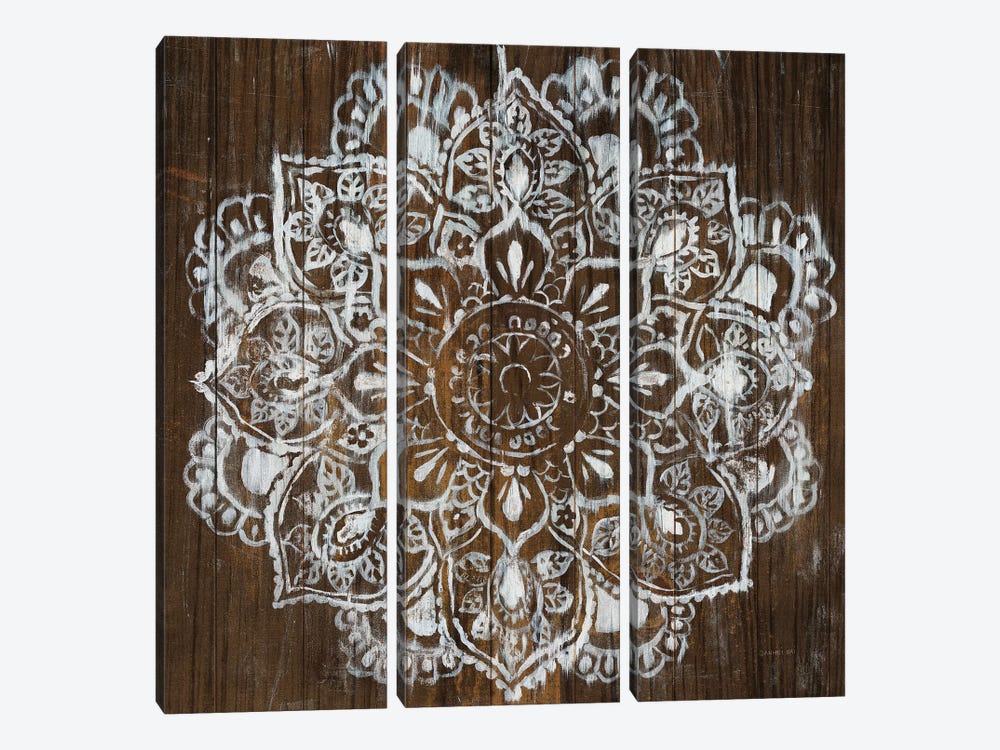 Mandala on Dark Wood by Danhui Nai 3-piece Canvas Art