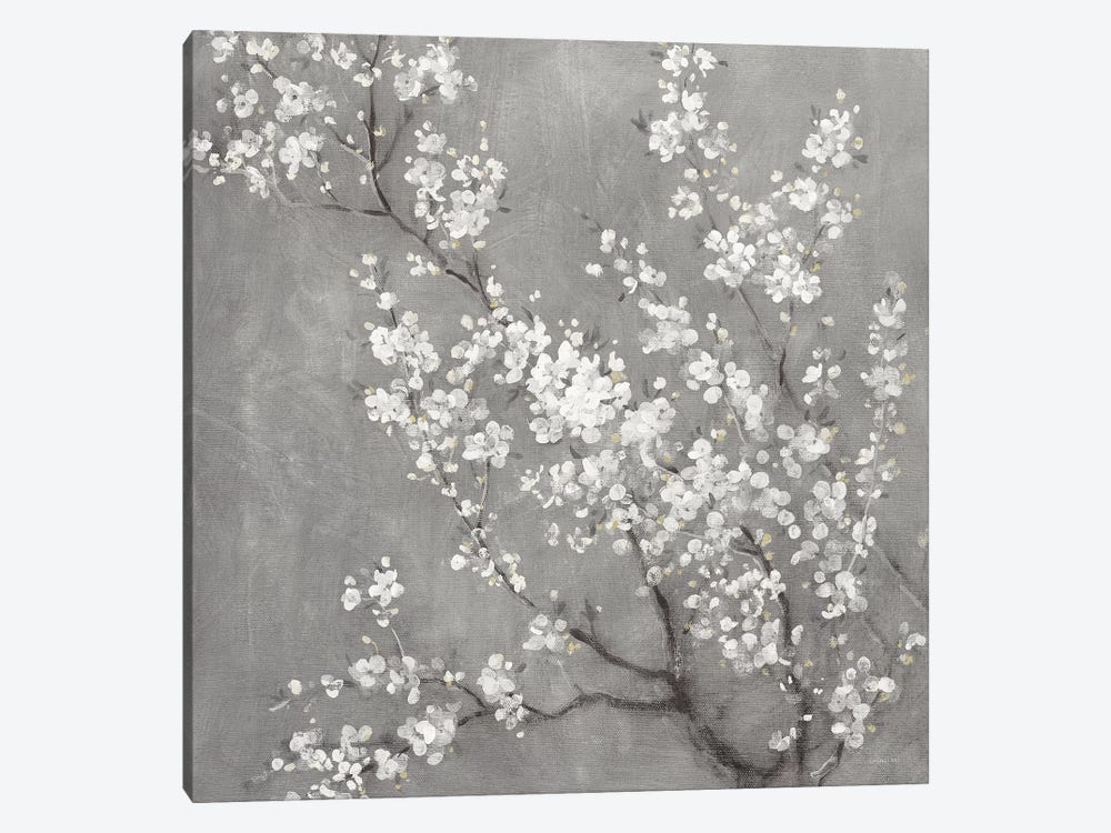 White Cherry Blossoms II on Grey Crop by Danhui Nai 1-piece Canvas Art