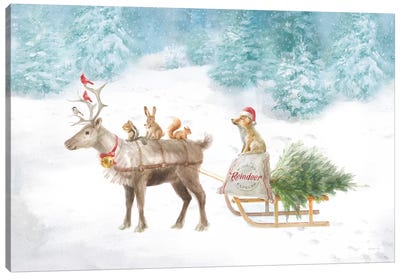 Woodland Celebration I Canvas Art Print - Christmas Trees & Wreath Art