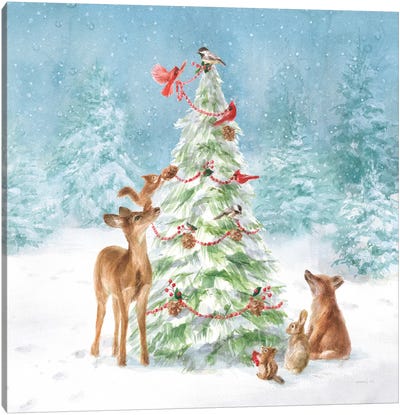 Woodland Celebration II Canvas Art Print - Christmas Trees & Wreath Art