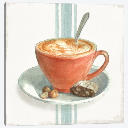 Wake Me Up Coffee III with Stripes Canvas Print #NAI239} by Danhui Nai Canvas Art