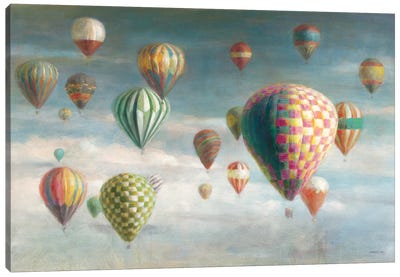 Hot Air Balloons with Pink Crop Canvas Art Print - Kids Transportation Art