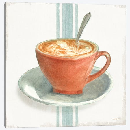 Wake Me Up Coffee III With Stripes No Cookie Canvas Print #NAI244} by Danhui Nai Canvas Art