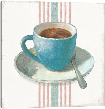 Wake Me Up Coffee IV Blue with Stripes No Cookie Canvas Art Print - Danhui Nai